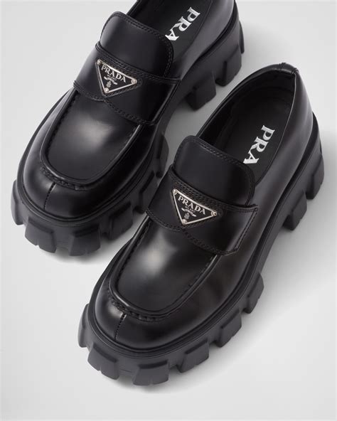 prada monolith pointed brushed leather loafers|prada monolith loafers second hand.